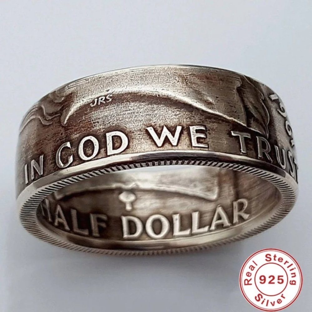 Beautiful 1961 Half Dollar Coin .925 Sterling Silver Band $$$ - Picture 2 of 4